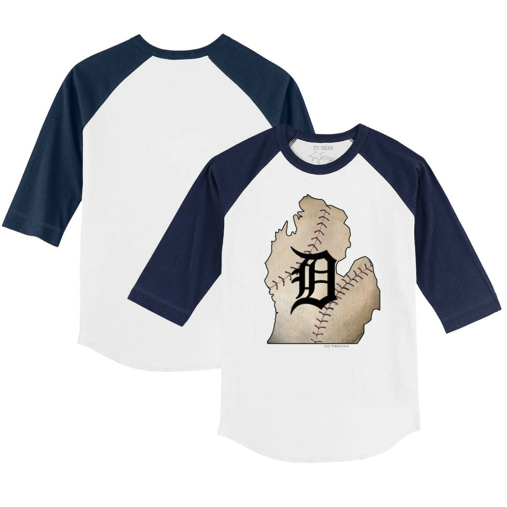 Detroit Tigers Tiny Turnip Youth State Outline 3/4-Sleeve Raglan T-Shirt - MLB
