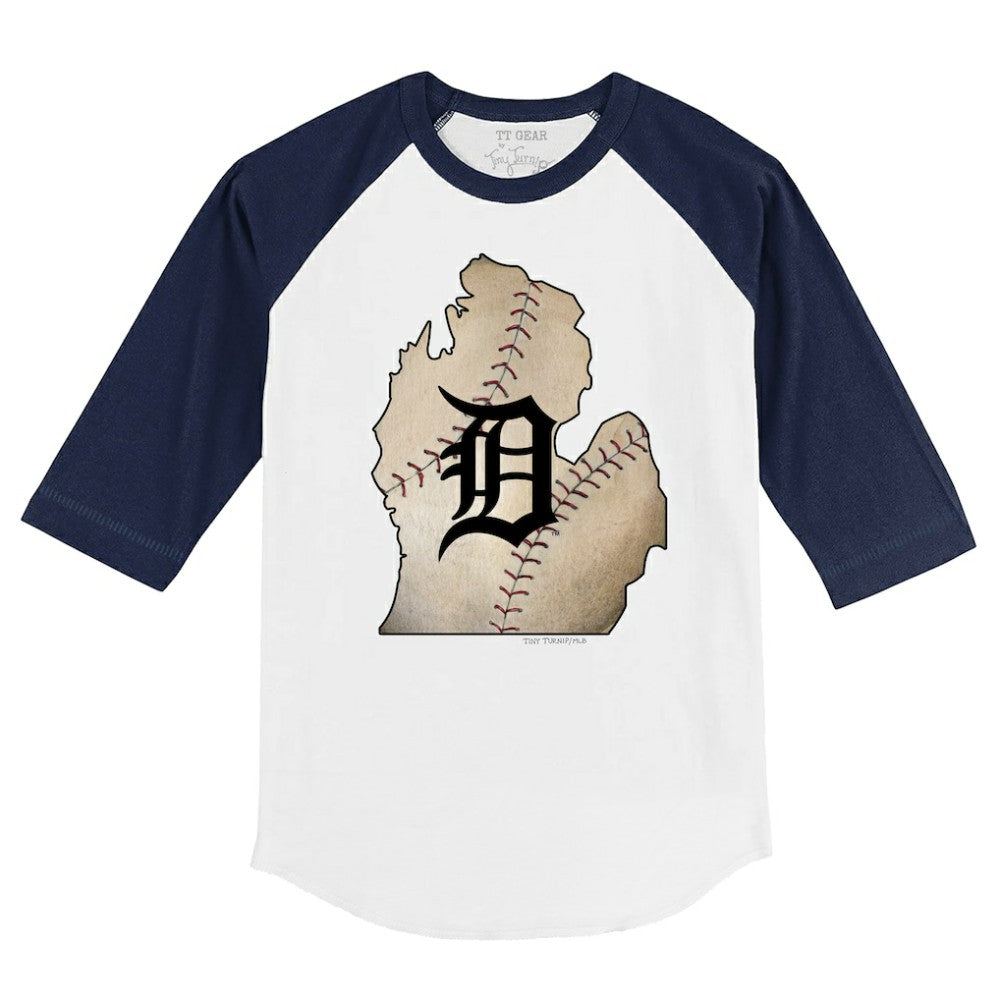 Detroit Tigers Tiny Turnip Youth State Outline 3/4-Sleeve Raglan T-Shirt - MLB