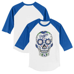 Los Angeles Dodgers Tiny Turnip Youth Sugar Skull 3/4-Sleeve Raglan T-Shirt - MLB