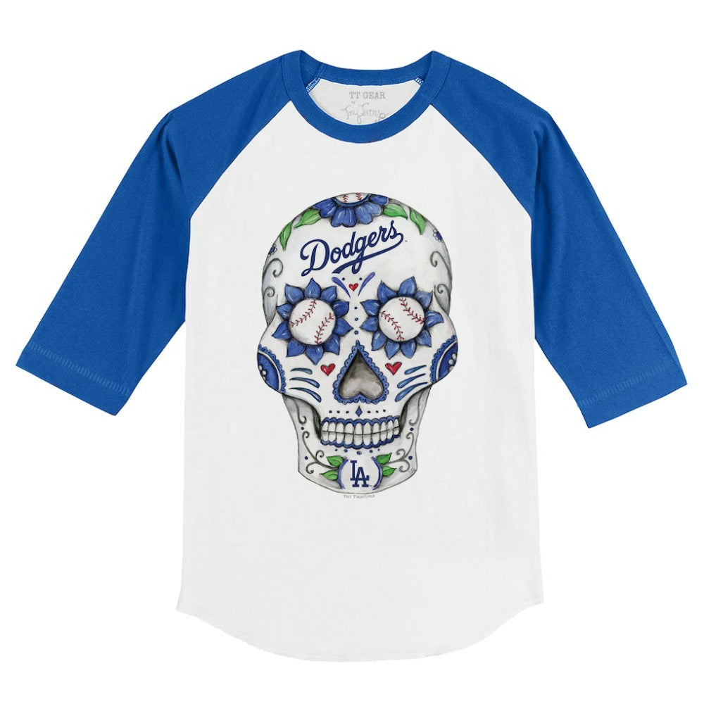 Los Angeles Dodgers Tiny Turnip Youth Sugar Skull 3/4-Sleeve Raglan T-Shirt - MLB