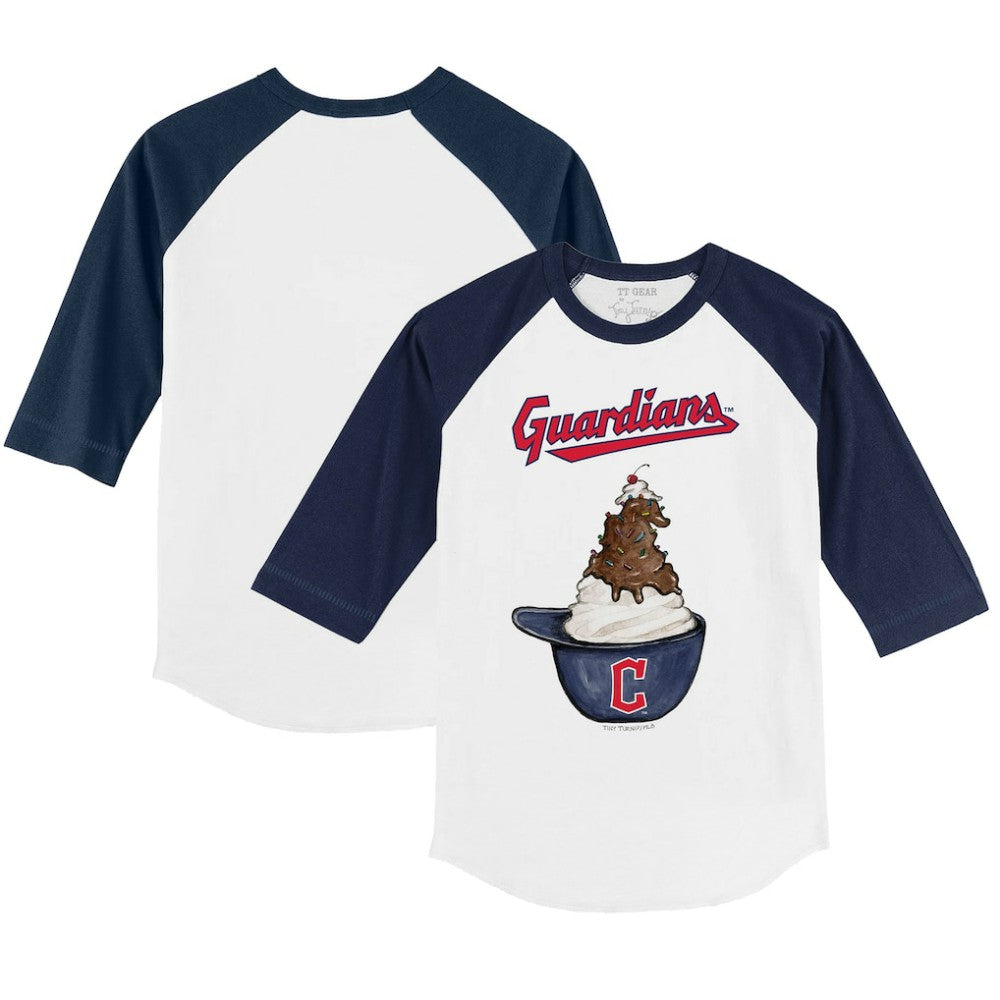 Cleveland Guardians Tiny Turnip Youth Sundae Helmet 3/4-Sleeve Raglan T-Shirt - MLB