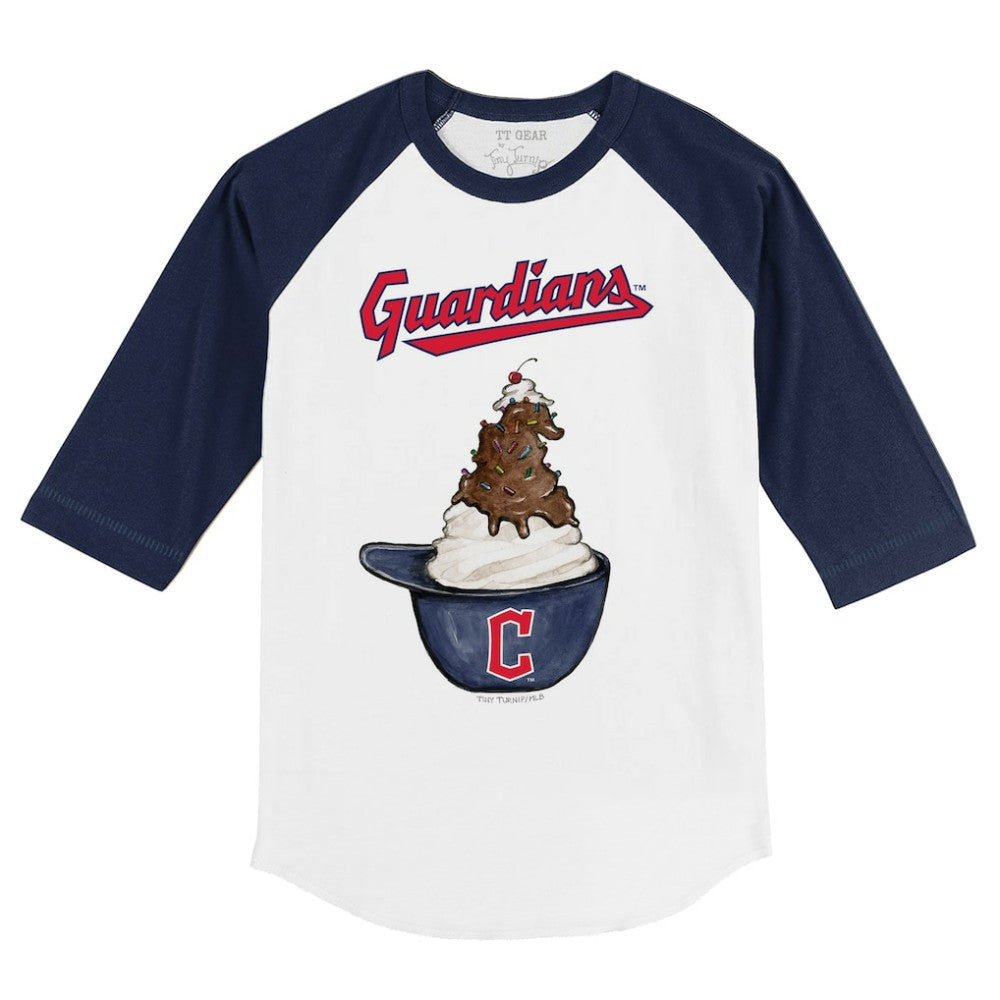 Cleveland Guardians Tiny Turnip Youth Sundae Helmet 3/4-Sleeve Raglan T-Shirt - MLB