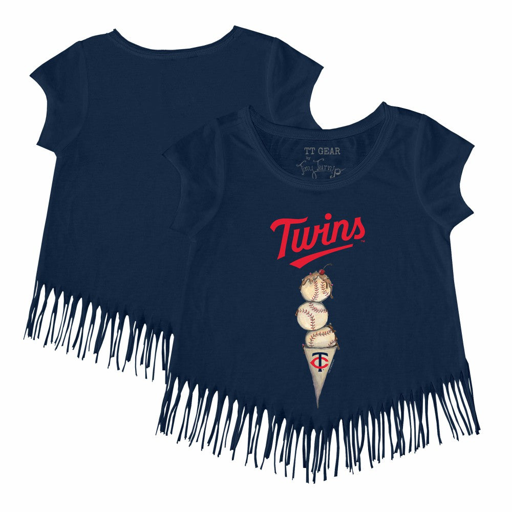 Minnesota Twins Tiny Turnip Girls Youth Triple Scoop Fringe T-Shirt - MLB