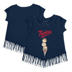 Minnesota Twins Tiny Turnip Girls Youth Triple Scoop Fringe T-Shirt - MLB