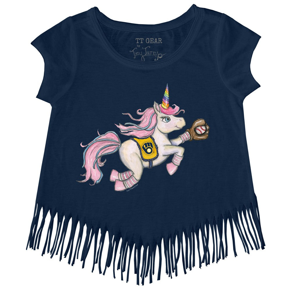 Milwaukee Brewers Tiny Turnip Girls Youth Unicorn Fringe T-Shirt - MLB