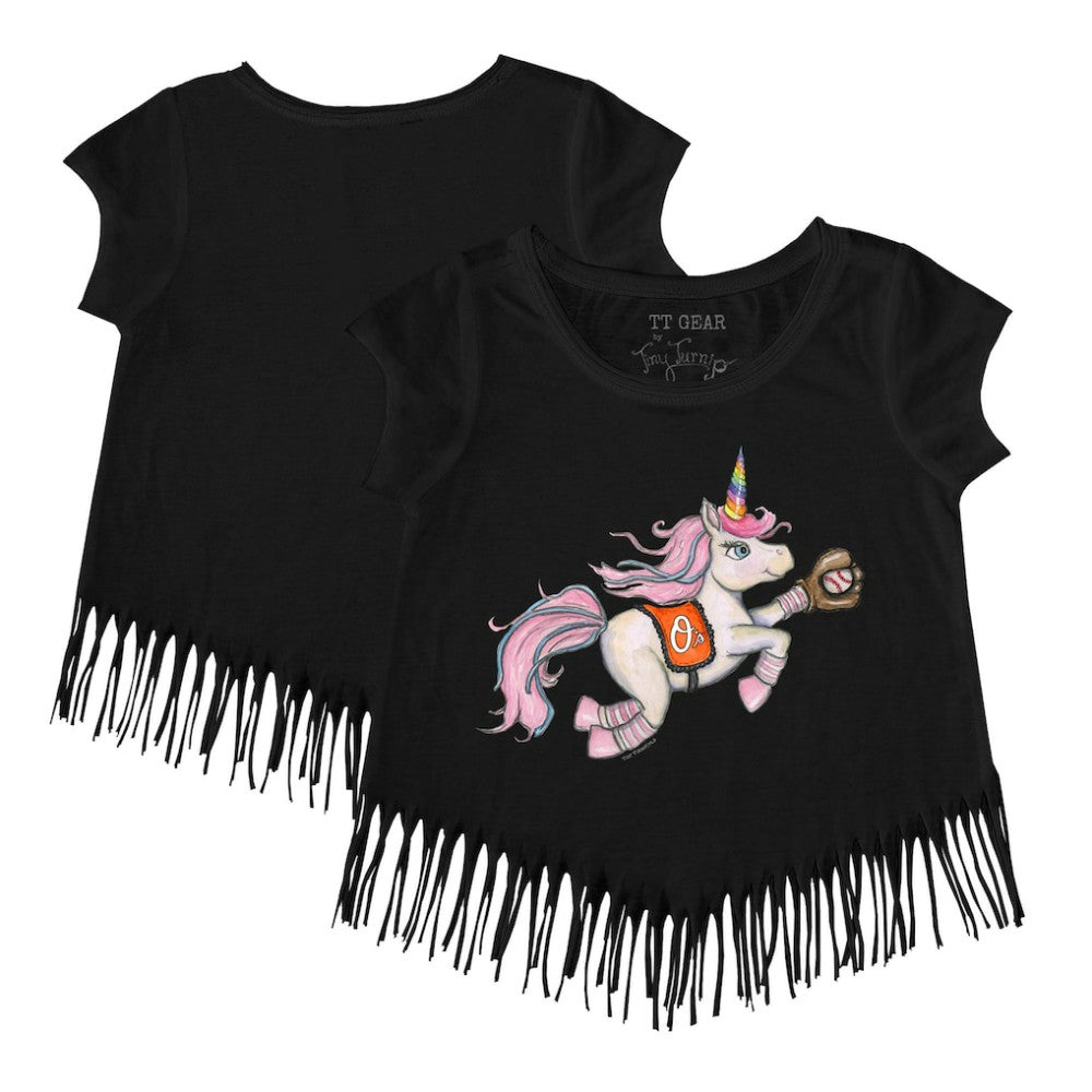 Baltimore Orioles Tiny Turnip Girls Youth Unicorn Fringe T-Shirt - MLB