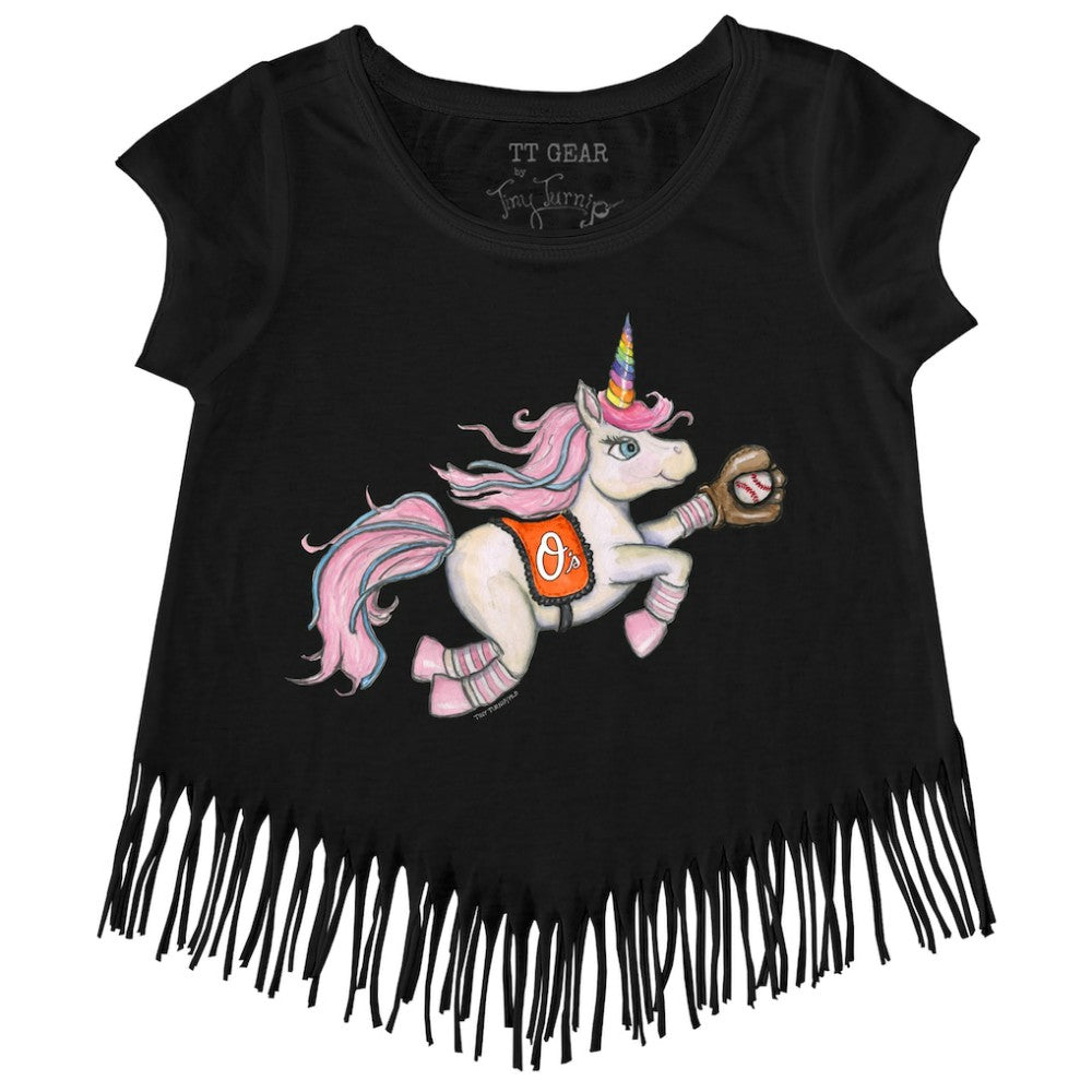 Baltimore Orioles Tiny Turnip Girls Youth Unicorn Fringe T-Shirt - MLB