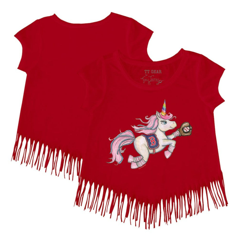 Boston Red Sox Tiny Turnip Girls Youth Unicorn Fringe T-Shirt - MLB