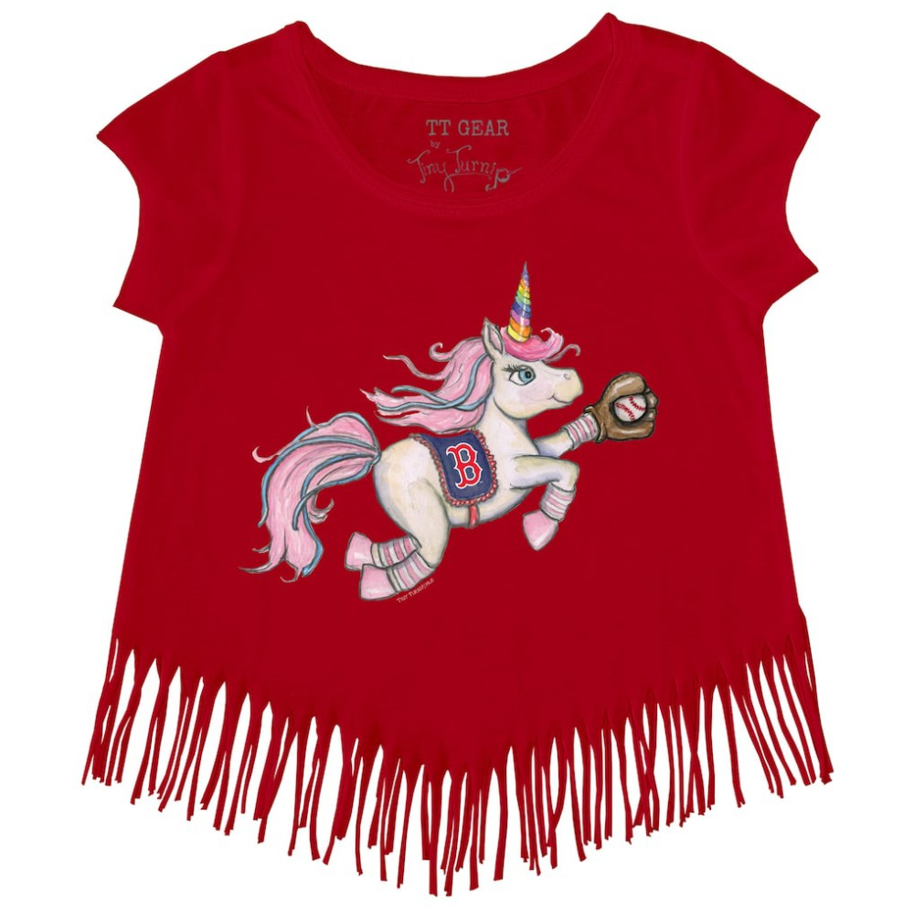 Boston Red Sox Tiny Turnip Girls Youth Unicorn Fringe T-Shirt - MLB