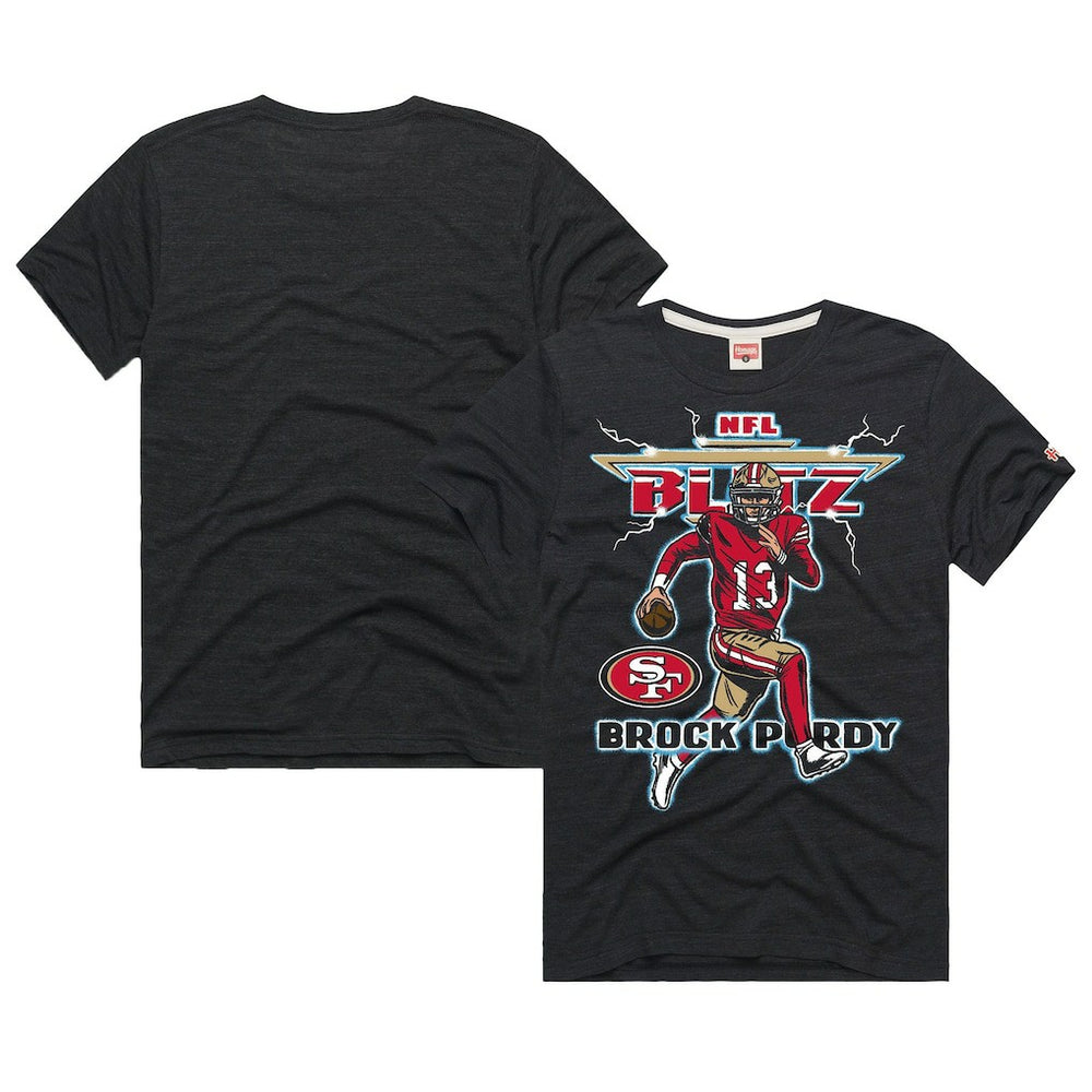 Brock Purdy San Francisco 49ers Homage Unisex NFL Blitz Player Tri-Blend T-Shirt Heathered Black | NFL