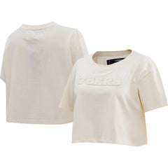 Philadelphia 76ers Pro Standard Women's Neutral Boxy Crop T-Shirt Cream - NBA