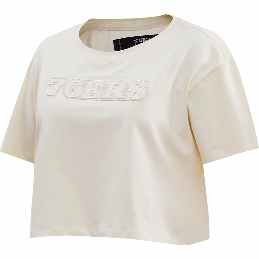 Philadelphia 76ers Pro Standard Women's Neutral Boxy Crop T-Shirt Cream - NBA