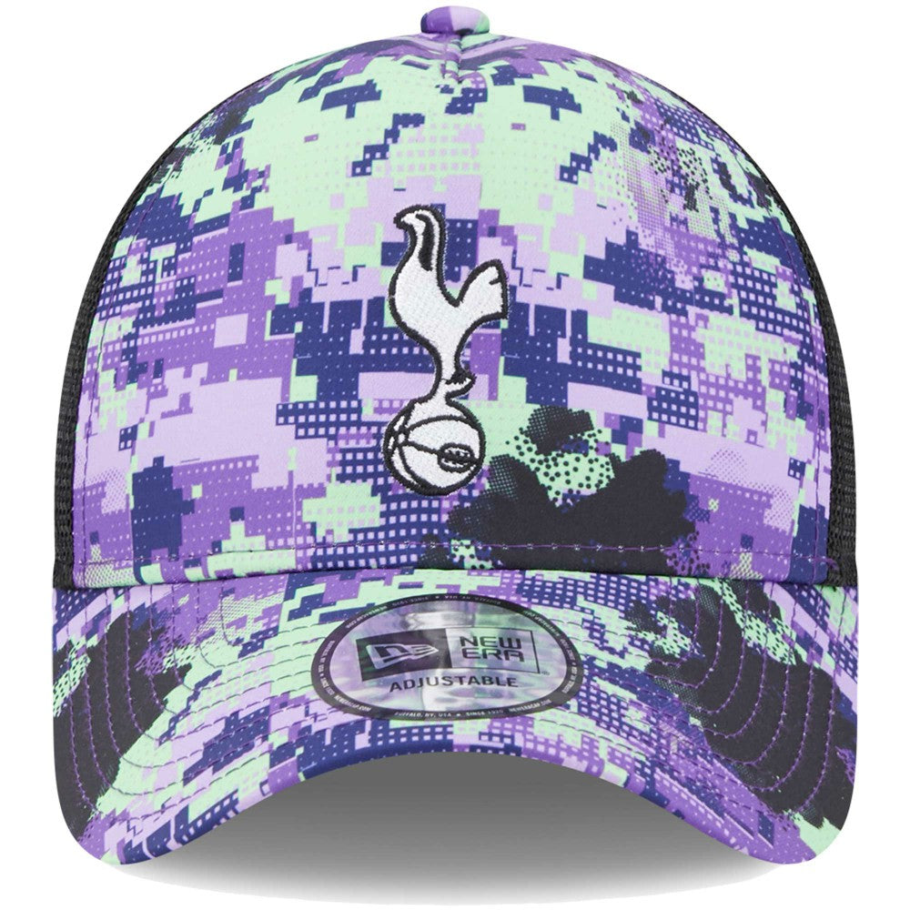 Tottenham Hotspur New Era Black Glitch All Over Print E-Frame Trucker Adjustable Hat | New Era