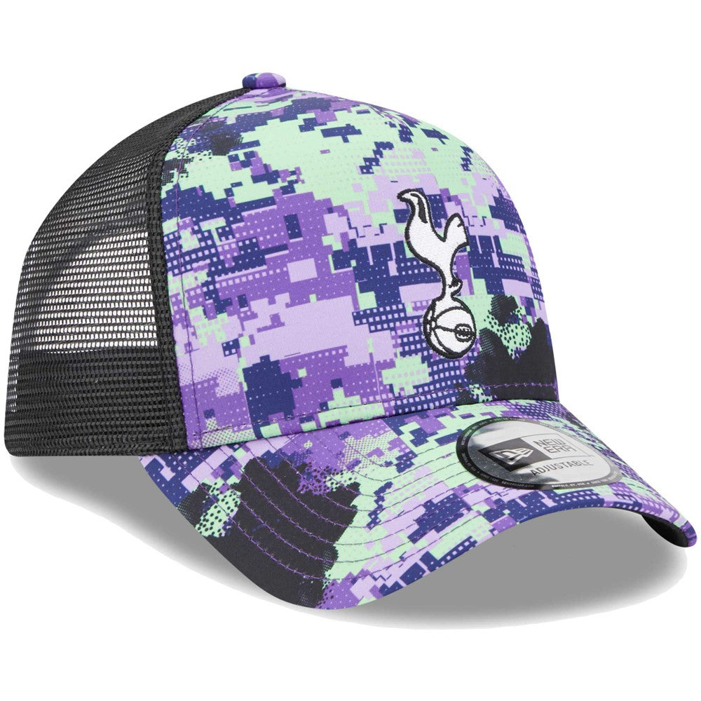 Tottenham Hotspur New Era Black Glitch All Over Print E-Frame Trucker Adjustable Hat | New Era