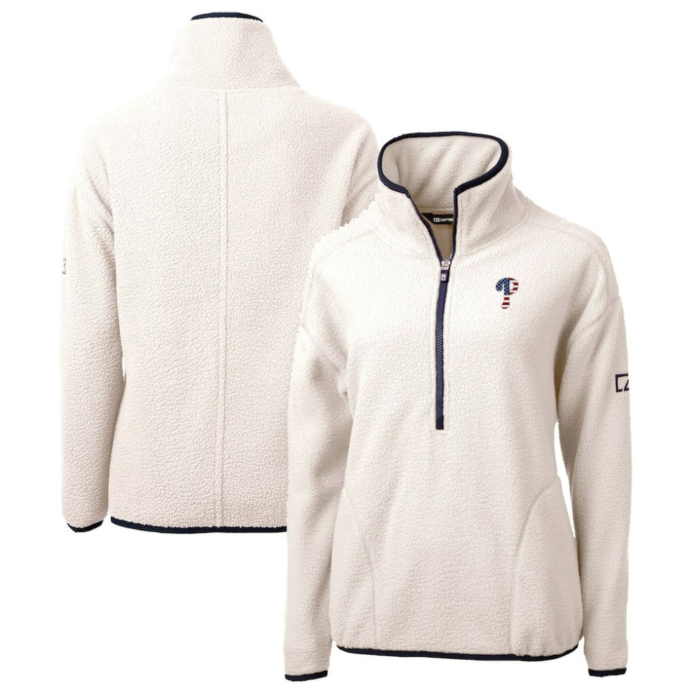 Philadelphia Phillies Cutter & Buck Women's Americana Logo Cascade Eco Sherpa Fleece Half-Zip Pullover Jacket - MLB