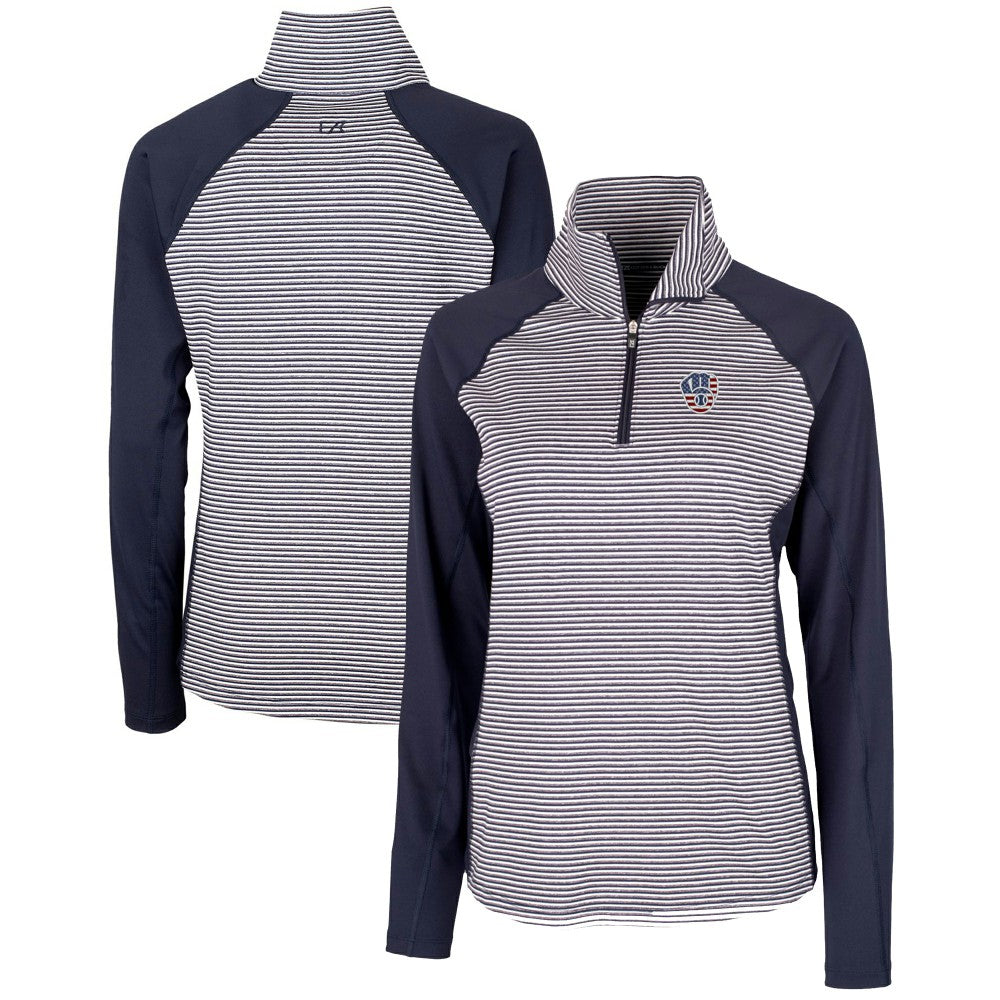 Milwaukee Brewers Cutter & Buck Women's Americana Logo Forge Tonal Stripe Stretch Half-Zip Pullover Top - MLB
