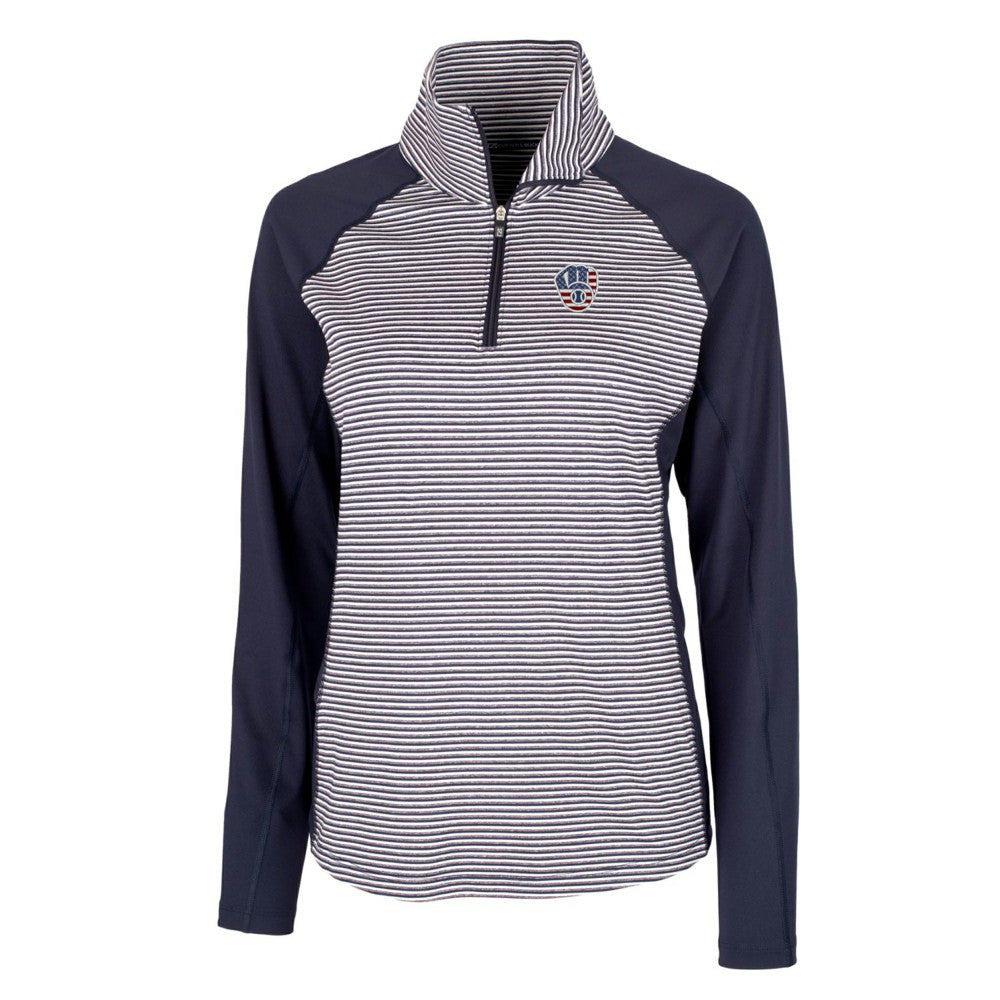 Milwaukee Brewers Cutter & Buck Women's Americana Logo Forge Tonal Stripe Stretch Half-Zip Pullover Top - MLB