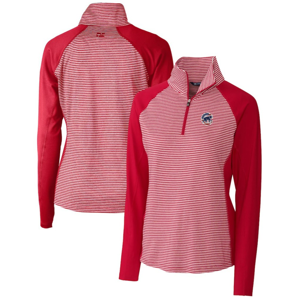 Chicago Cubs Cutter & Buck Women's Americana Logo Forge Tonal Stripe Stretch Half-Zip Pullover Top - MLB