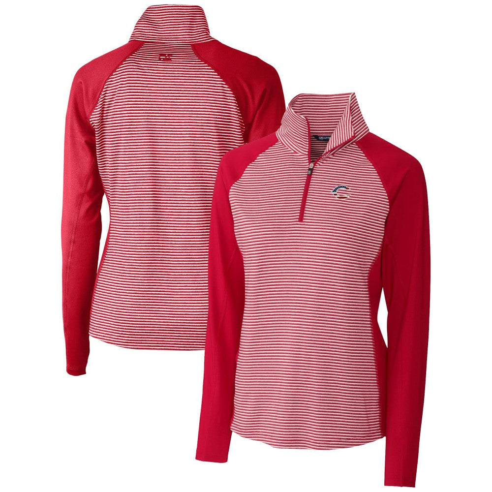 Cincinnati Reds Cutter & Buck Women's Americana Logo Forge Tonal Stripe Stretch Half-Zip Pullover Top - MLB