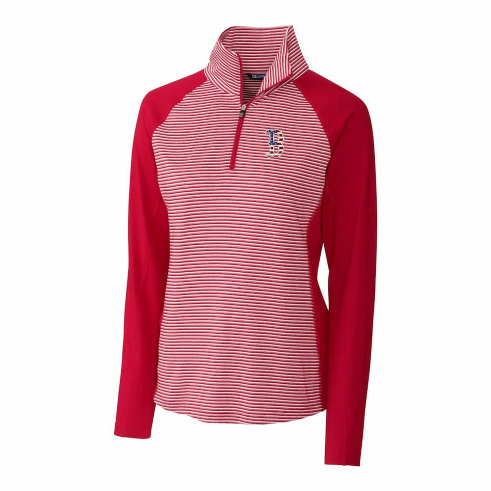 Boston Red Sox Cutter & Buck Women's Americana Logo Forge Tonal Stripe Stretch Half-Zip Pullover Top - MLB