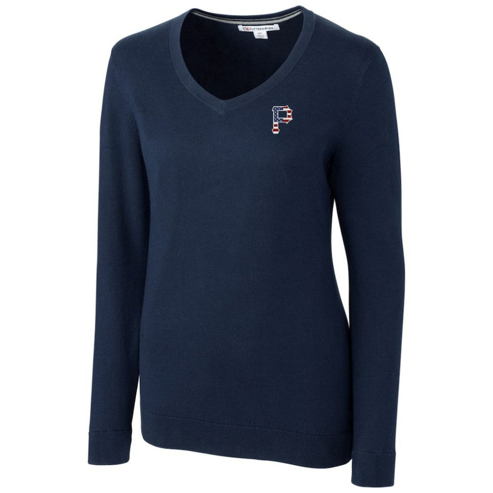 Pittsburgh Pirates Cutter & Buck Women's Americana Logo Lakemont Tri-Blend V-Neck Pullover Sweater - MLB