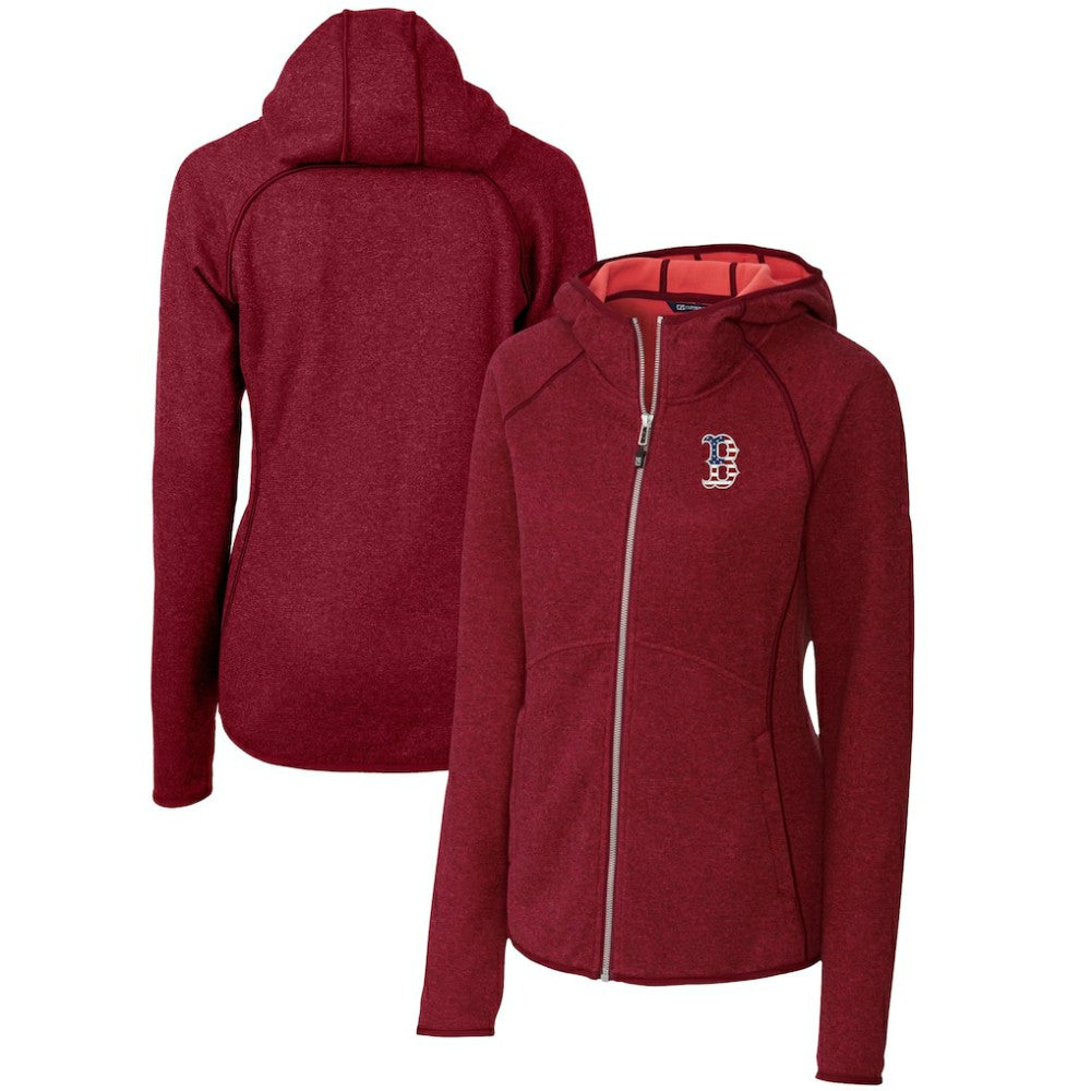Boston Red Sox Cutter & Buck Women's Americana Logo Mainsail Sweater-Knit Full-Zip Hoodie - MLB