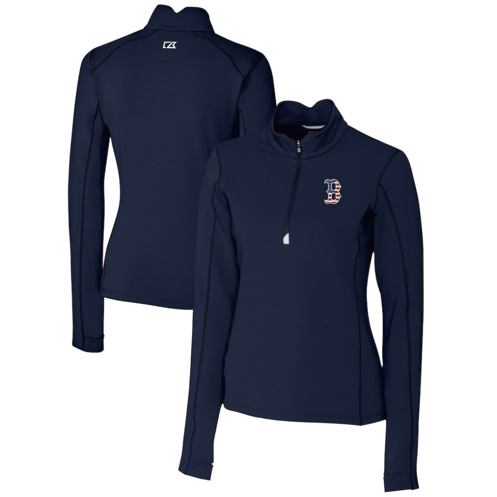Boston Red Sox Cutter & Buck Women's Americana Logo DryTec Traverse Stretch Quarter-Zip Pullover Top - MLB