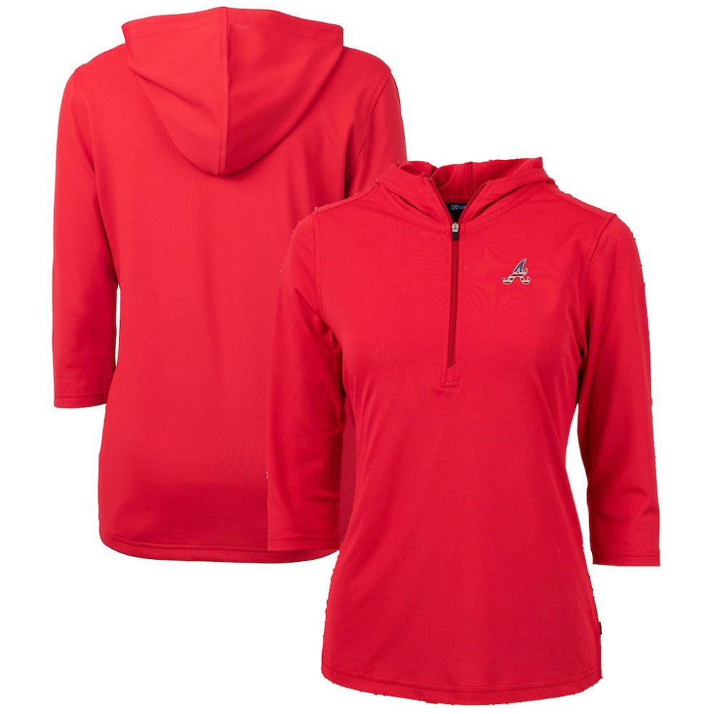 Atlanta Braves Cutter & Buck Women's Americana Logo DryTec Virtue Eco Pique Recycled Half-Zip Pullover Hoodie - MLB