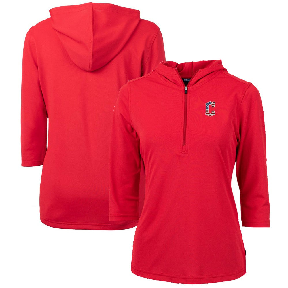 Cleveland Guardians Cutter & Buck Women's Americana Logo DryTec Virtue Eco Pique Recycled Half-Zip Pullover Hoodie - MLB