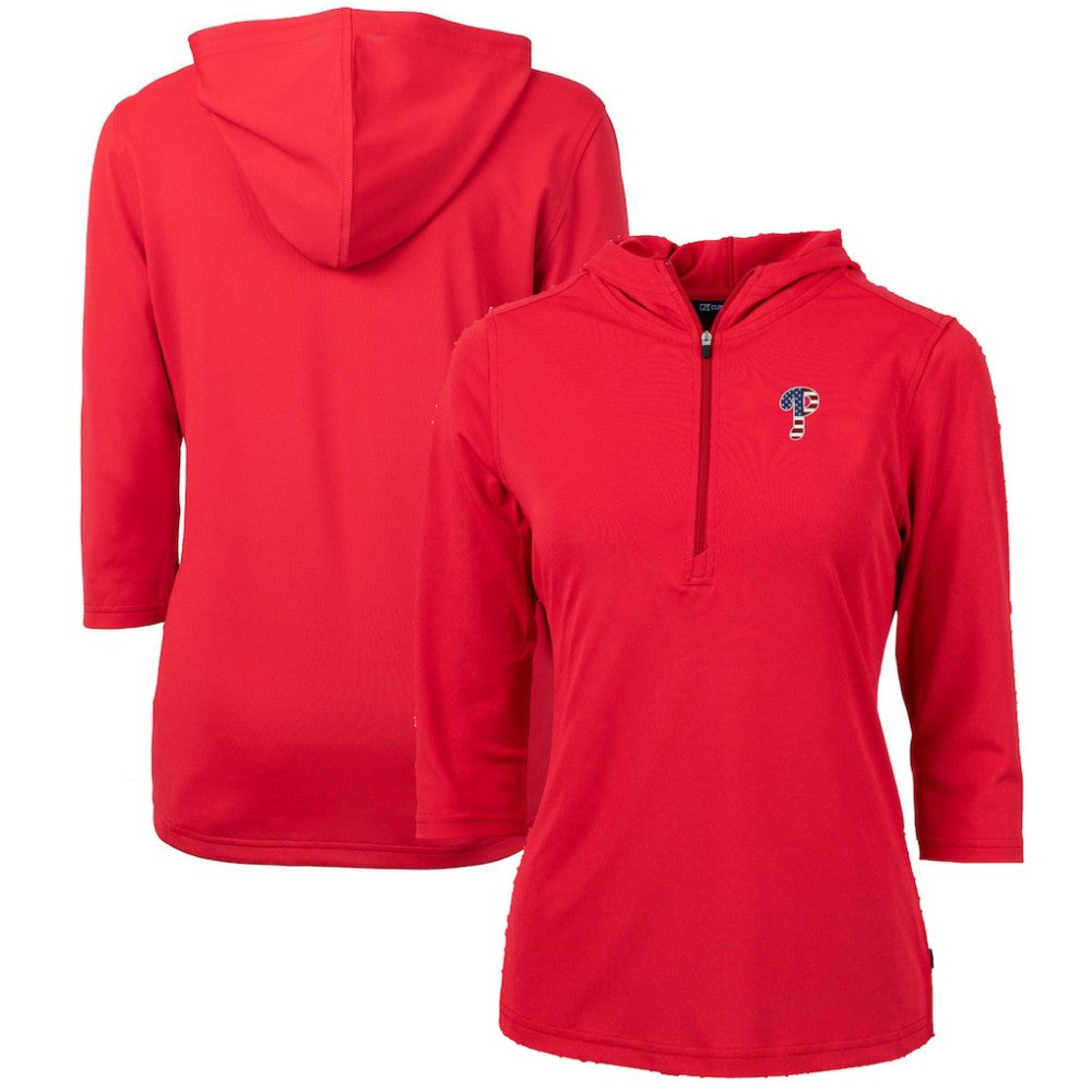 Philadelphia Phillies Cutter & Buck Women's Americana Logo DryTec Virtue Eco Pique Recycled Half-Zip Pullover Hoodie - MLB