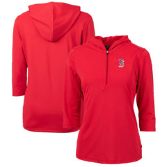 Boston Red Sox Cutter & Buck Women's Americana Logo DryTec Virtue Eco Pique Recycled Half-Zip Pullover Hoodie - MLB