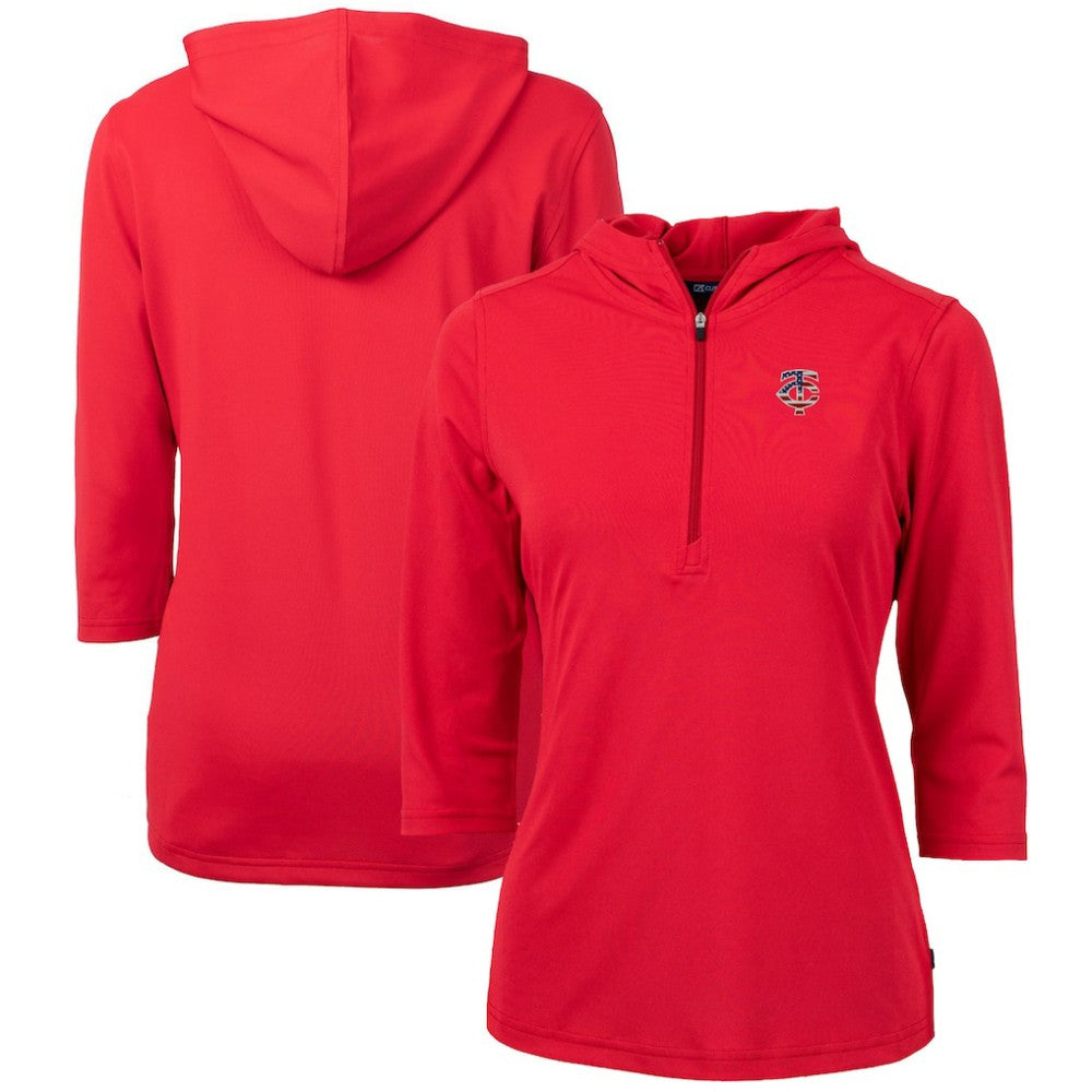 Minnesota Twins Cutter & Buck Women's Americana Logo DryTec Virtue Eco Pique Recycled Half-Zip Pullover Hoodie - MLB