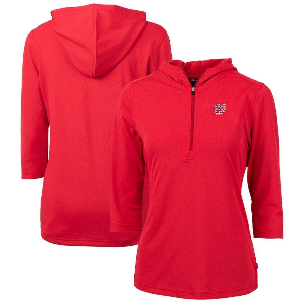Washington Nationals Cutter & Buck Women's Americana Logo DryTec Virtue Eco Pique Recycled Half-Zip Pullover Hoodie - MLB