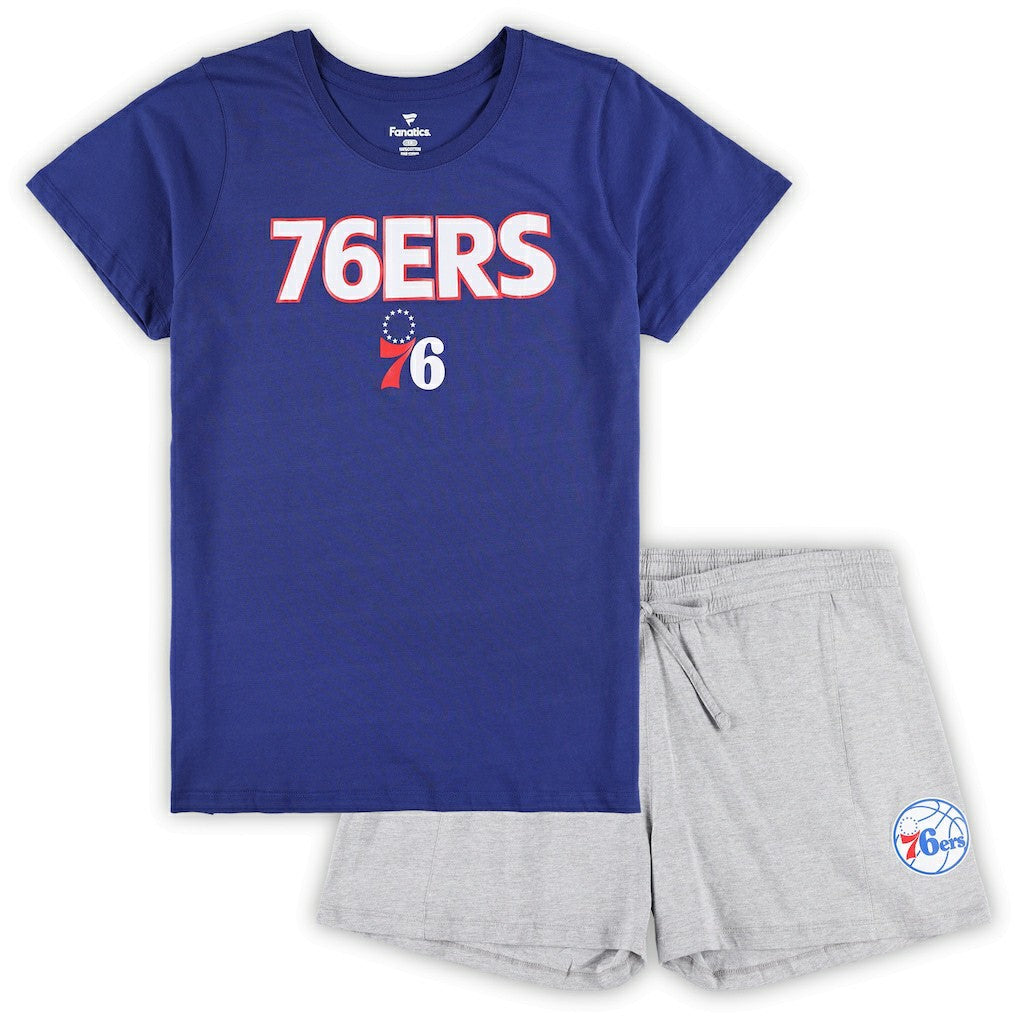 Philadelphia 76ers Women's Plus Size T-Shirt & Shorts Combo Set Royal/Heather Gray - NBA