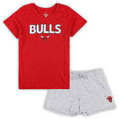 Chicago Bulls Women's Plus Size T-Shirt & Shorts Combo Set Red/Heather Gray - NBA