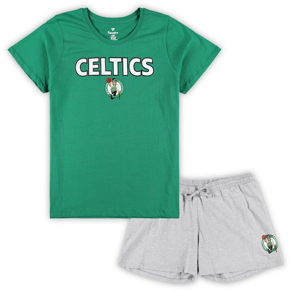 Boston Celtics Women's Plus Size T-Shirt & Shorts Combo Set Kelly Green/Heather Gray - NBA