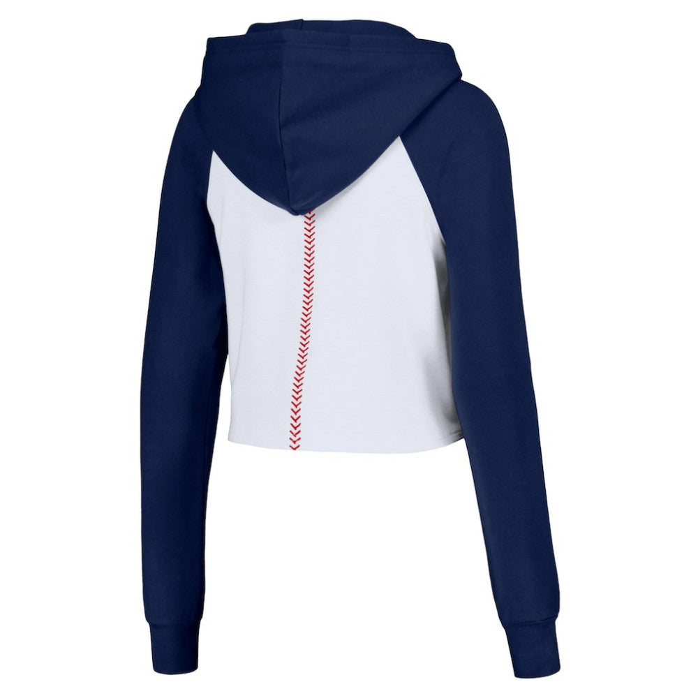Atlanta Braves Lusso Women's Jane Raglan Quarter-Zip Tri-Blend Cropped Pullover Hoodie - MLB