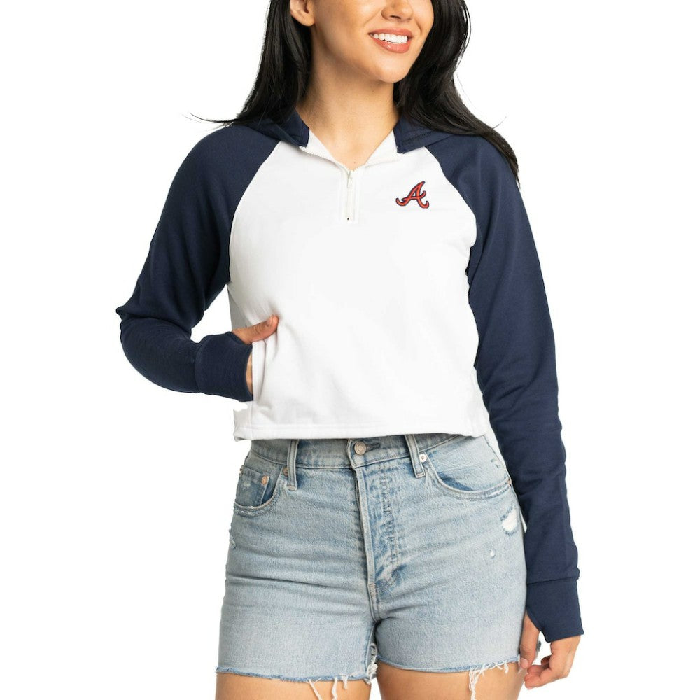 Atlanta Braves Lusso Women's Jane Raglan Quarter-Zip Tri-Blend Cropped Pullover Hoodie - MLB