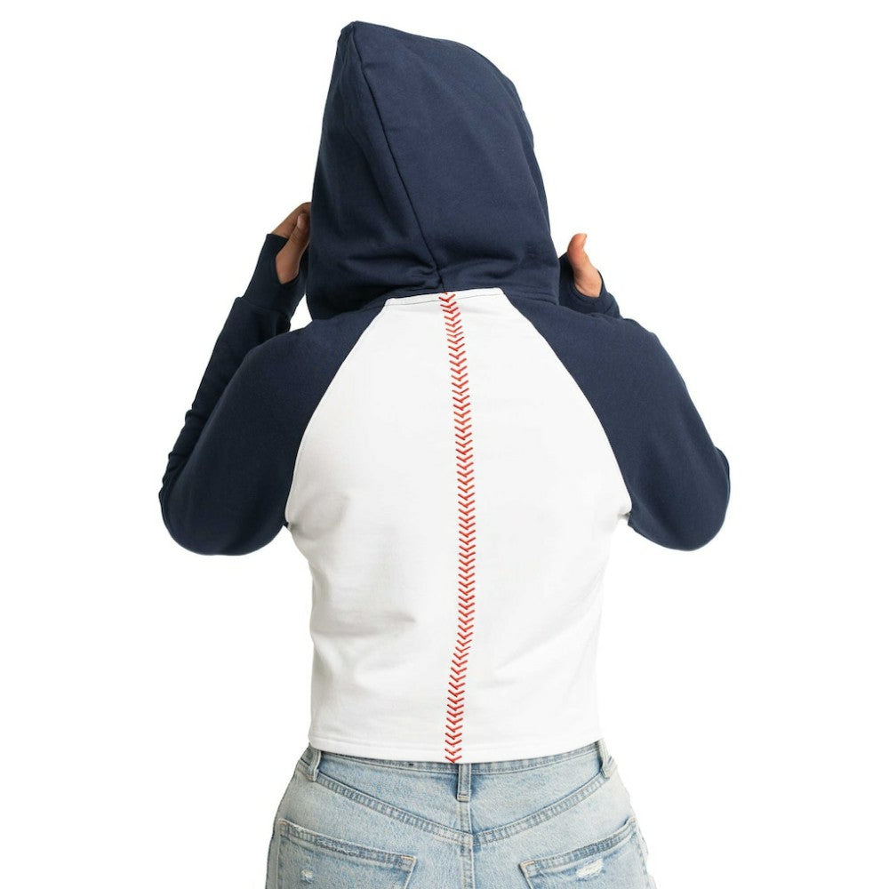 Atlanta Braves Lusso Women's Jane Raglan Quarter-Zip Tri-Blend Cropped Pullover Hoodie - MLB