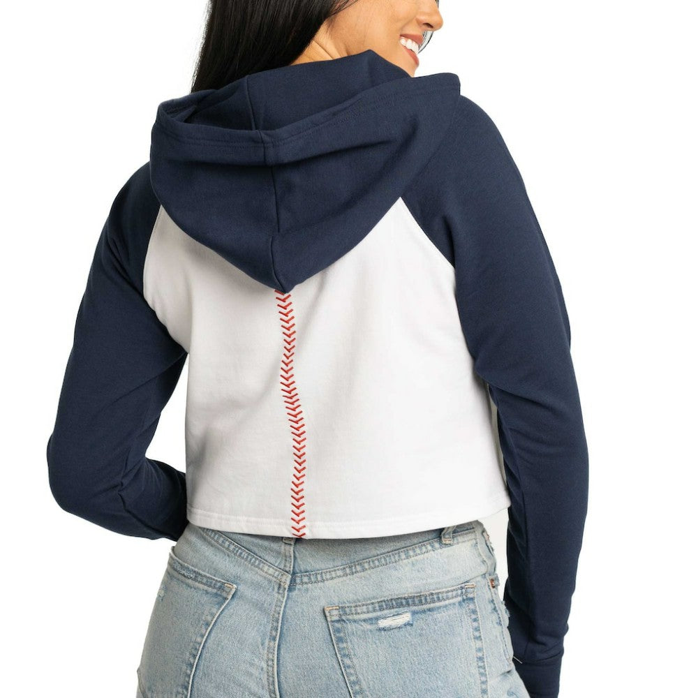 Boston Red Sox Lusso Women's Jane Raglan Quarter-Zip Tri-Blend Cropped Pullover Hoodie - MLB