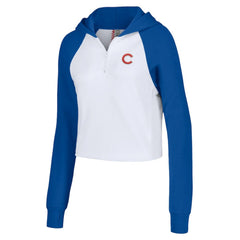 Chicago Cubs Lusso Women's Jane Raglan Quarter-Zip Tri-Blend Cropped Pullover Hoodie - MLB