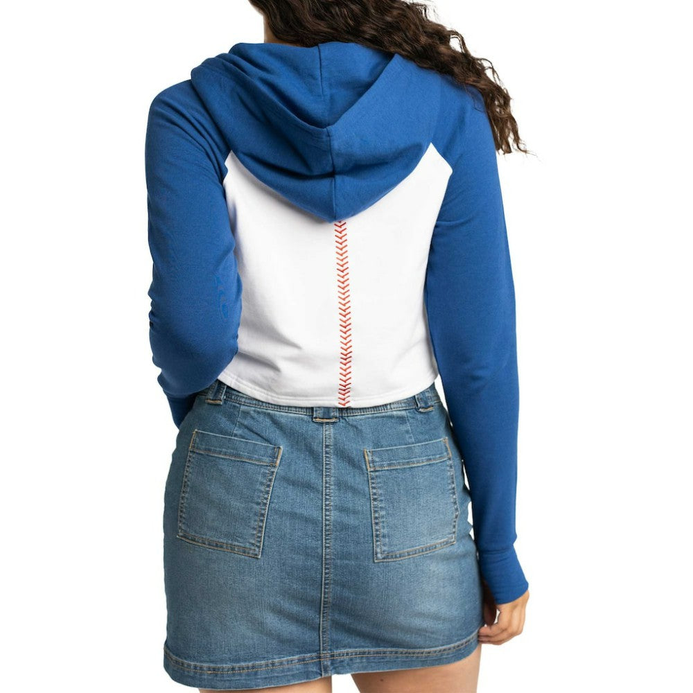 Chicago Cubs Lusso Women's Jane Raglan Quarter-Zip Tri-Blend Cropped Pullover Hoodie - MLB