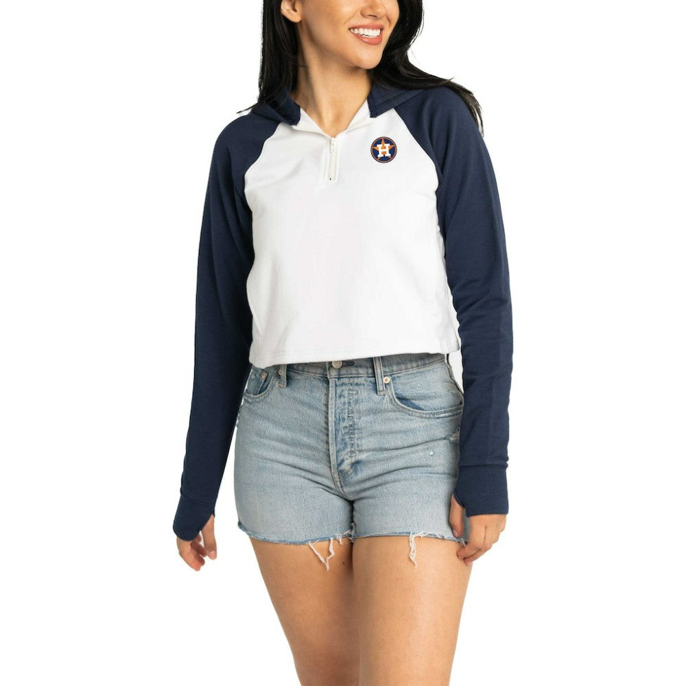 Houston Astros Lusso Women's Jane Raglan Quarter-Zip Tri-Blend Cropped Pullover Hoodie - MLB