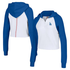 Los Angeles Dodgers Lusso Women's Jane Raglan Quarter-Zip Tri-Blend Cropped Pullover Hoodie - MLB