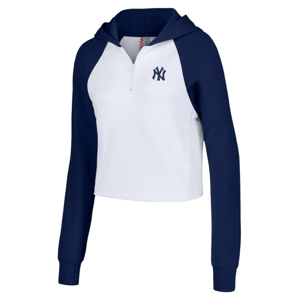New York Yankees Lusso Women's Jane Raglan Quarter-Zip Tri-Blend Cropped Pullover Hoodie - MLB