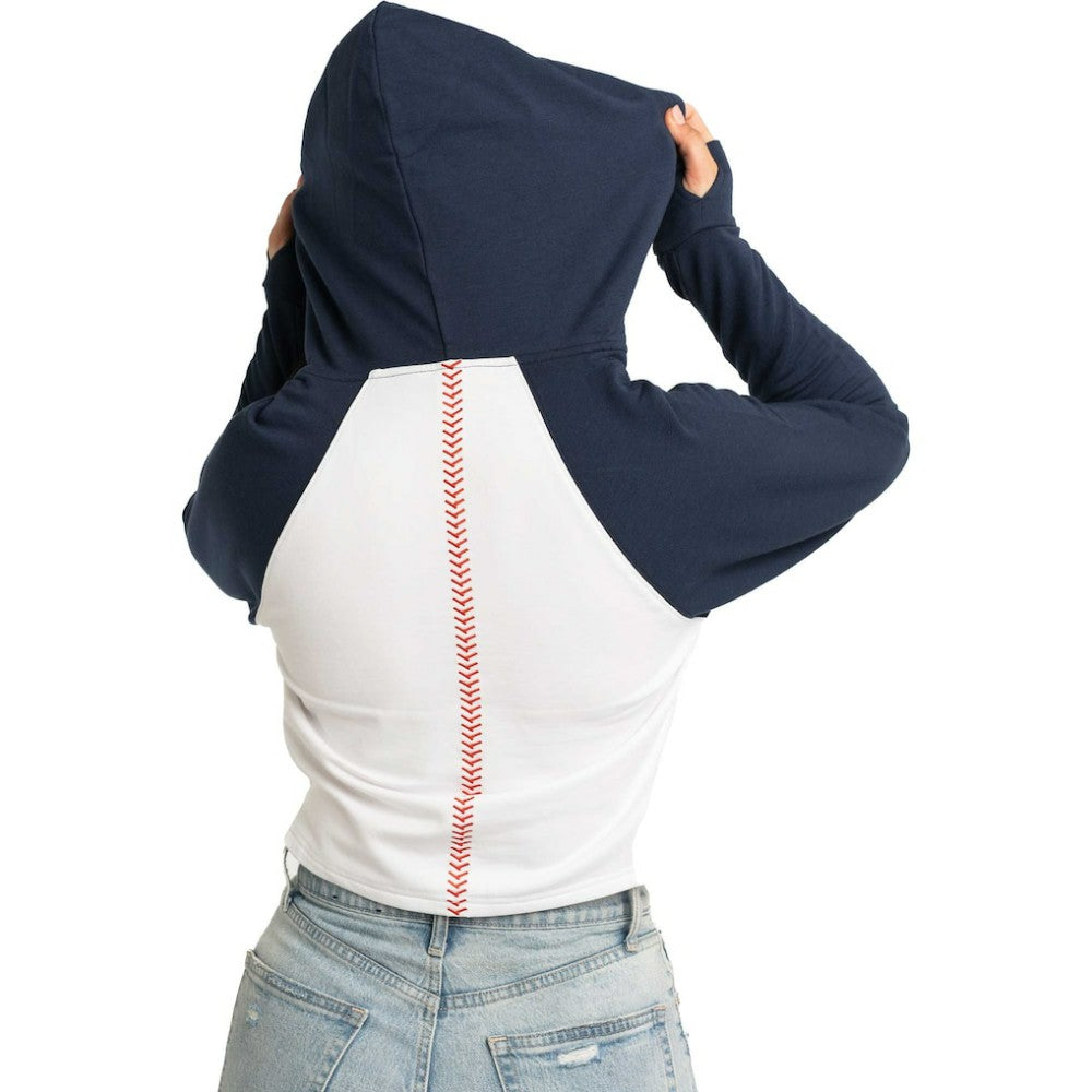 New York Yankees Lusso Women's Jane Raglan Quarter-Zip Tri-Blend Cropped Pullover Hoodie - MLB