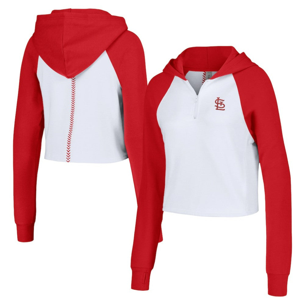St. Louis Cardinals Lusso Women's Jane Raglan Quarter-Zip Tri-Blend Cropped Pullover Hoodie - MLB
