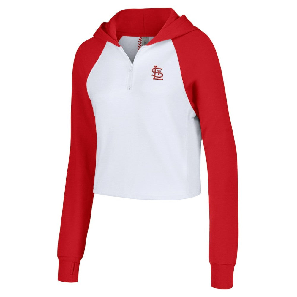 St. Louis Cardinals Lusso Women's Jane Raglan Quarter-Zip Tri-Blend Cropped Pullover Hoodie - MLB
