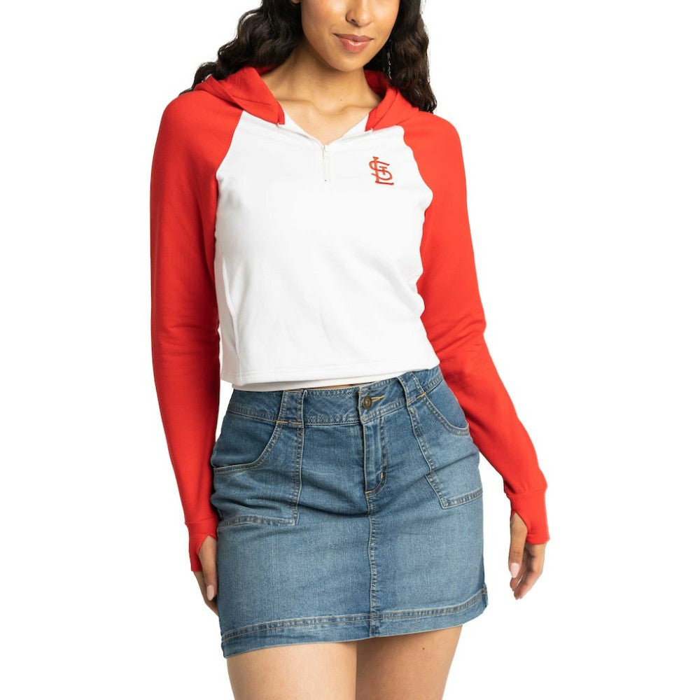 St. Louis Cardinals Lusso Women's Jane Raglan Quarter-Zip Tri-Blend Cropped Pullover Hoodie - MLB