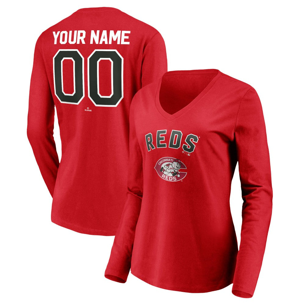 Cincinnati Reds Women's Cooperstown Collection Personalized Winning Streak Long Sleeve V-Neck T-Shirt - MLB